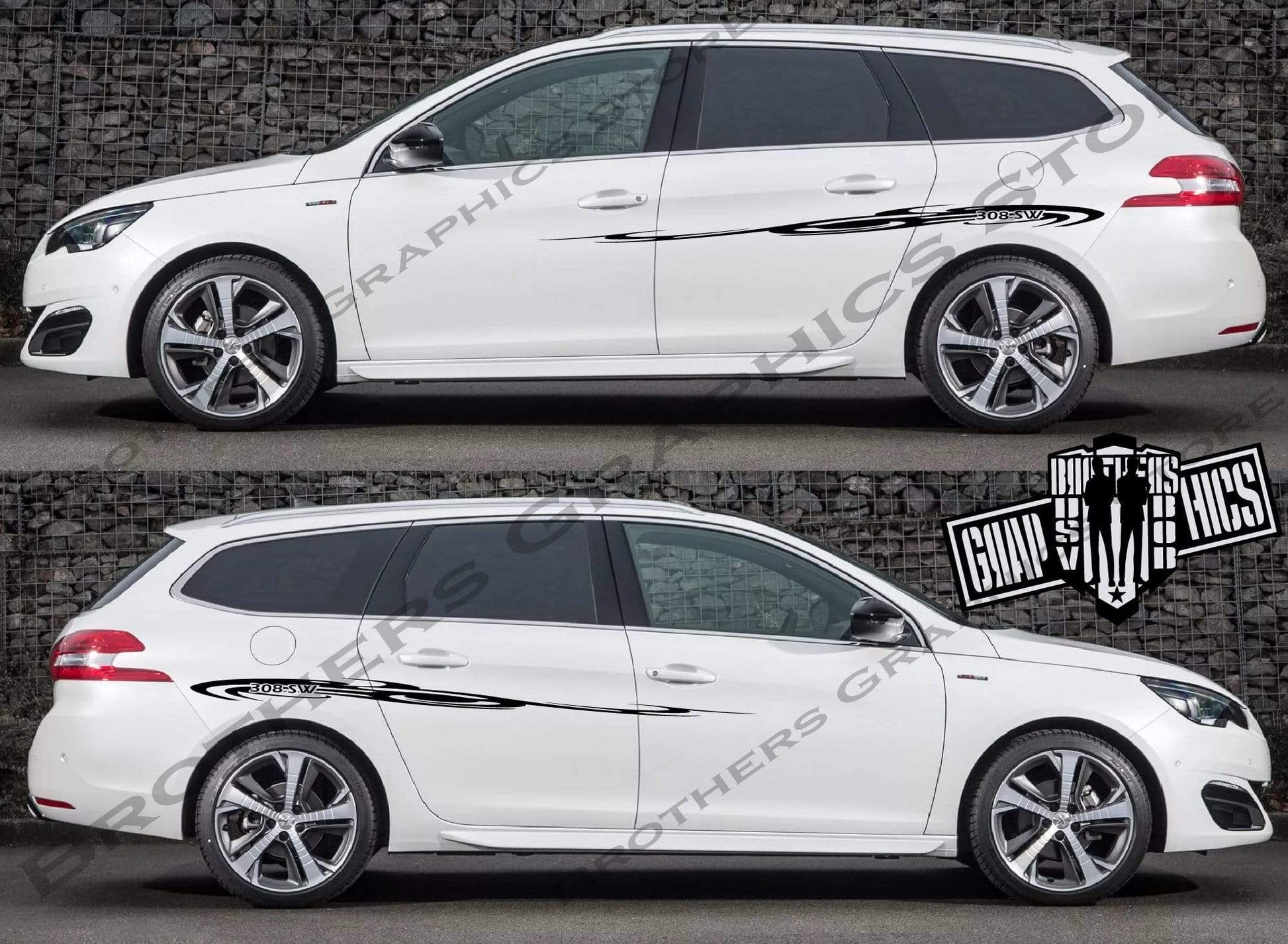 2x Decal Sticker Vinyl Side Racing Stripes for Peugeot 308 SW - Brothers-Graphics