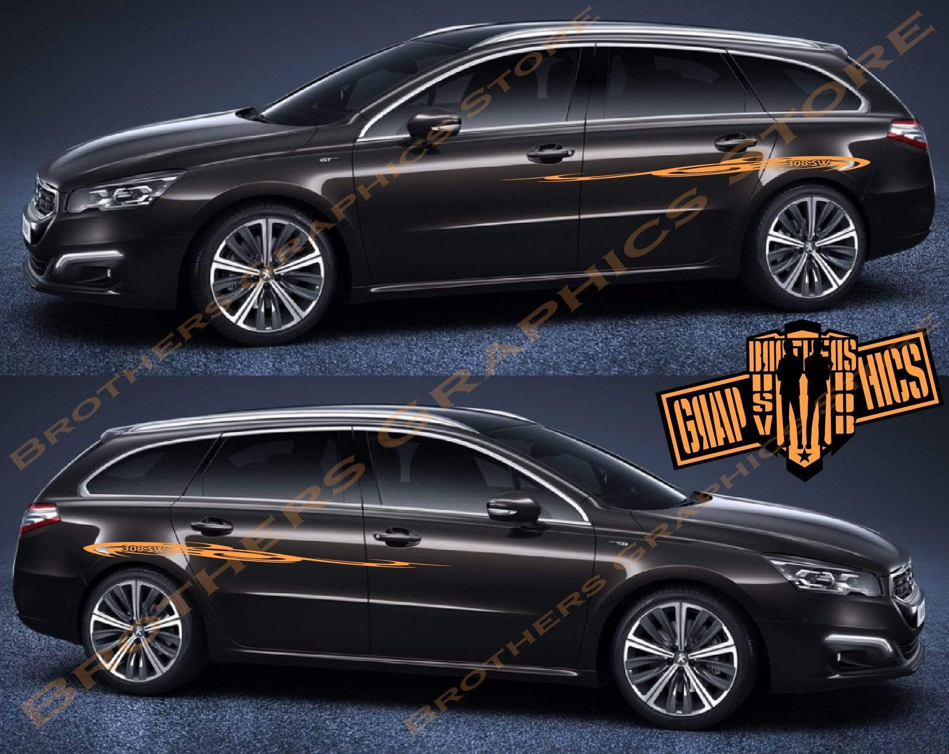 2x Decal Sticker Vinyl Side Racing Stripes for Peugeot 308 SW - Brothers-Graphics