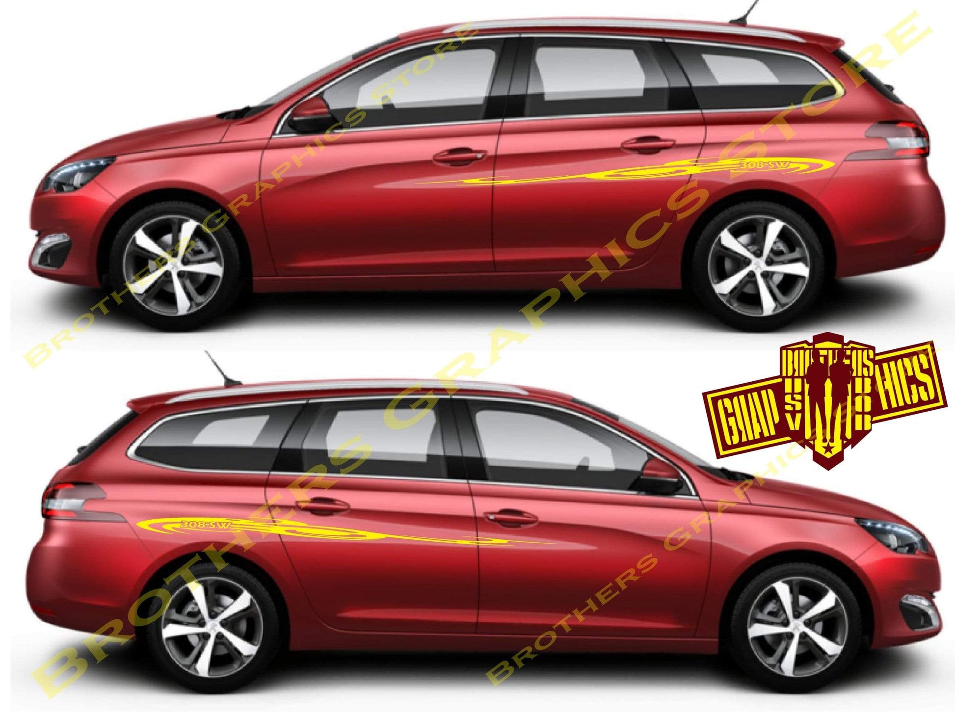 2x Decal Sticker Vinyl Side Racing Stripes for Peugeot 308 SW - Brothers-Graphics