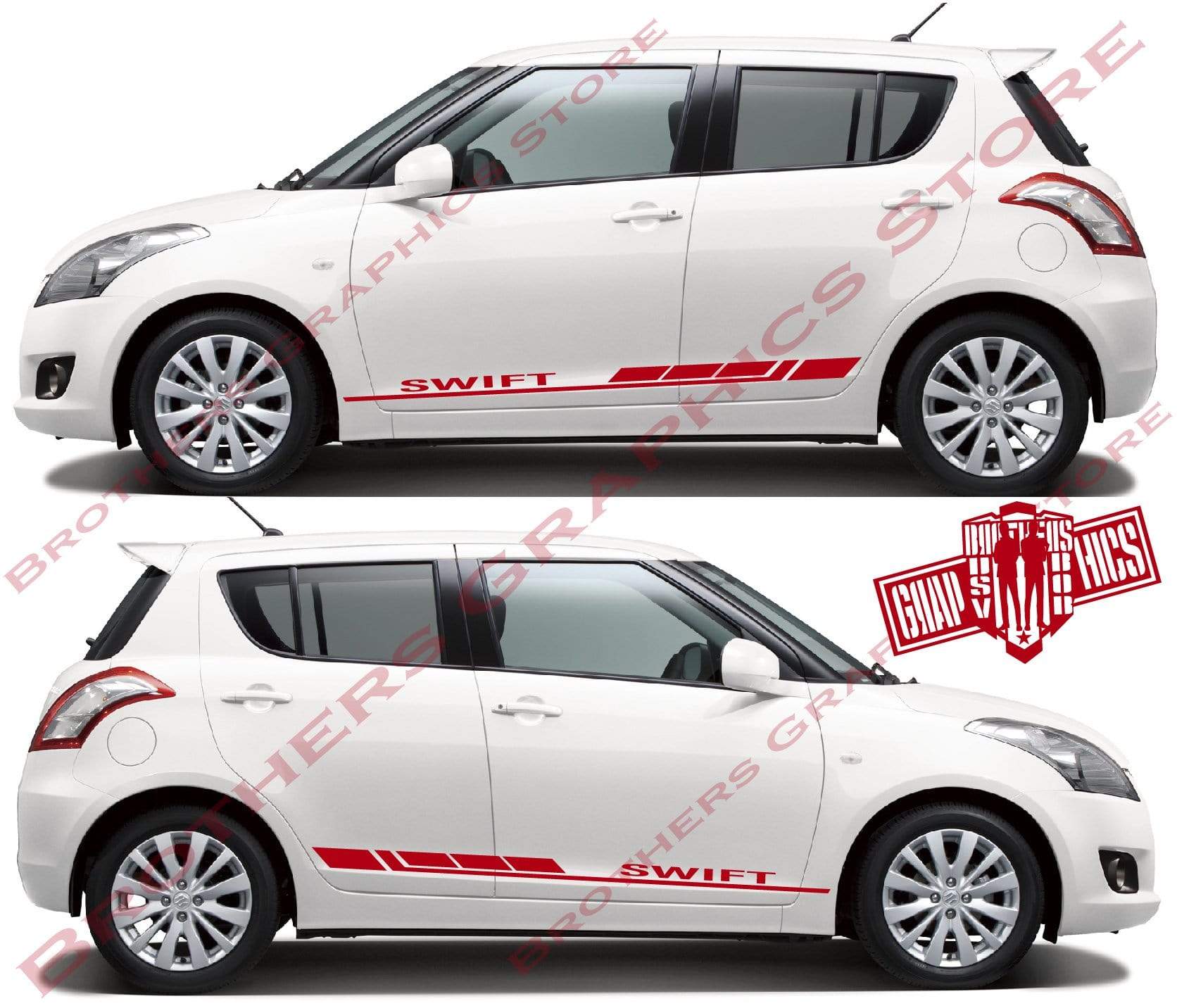 2x Decal Sticker Vinyl Side Racing Stripes for Suzuki SWIFT - Brothers-Graphics