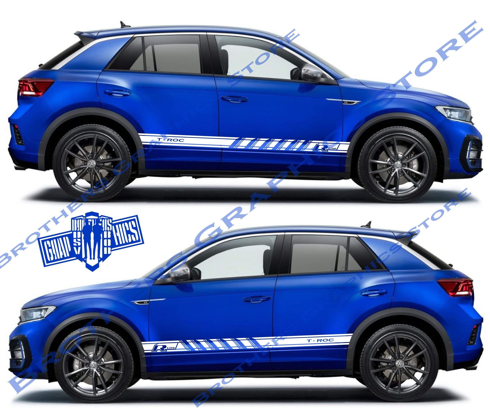 2x Decal Sticker Vinyl Side Racing Stripes for VW T-ROC - Brothers-Graphics