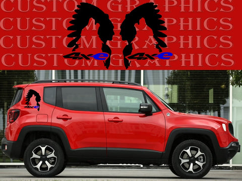 Vinyl Graphics 2x Rear Wolf 4XE Design Vinyl Side Racing Stripes Compatible with Jeep Renegade