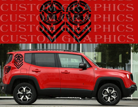 Vinyl Graphics 2x Skull Rear Design Vinyl Side Racing Stripes Compatible with Jeep Renegade