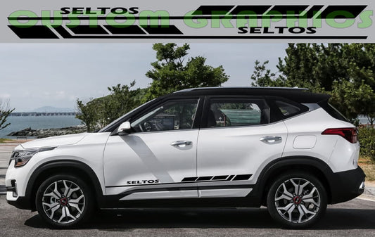 Vinyl Graphics Block Line Design Decal Sticker Vinyl Side Racing Stripes Compatible with Kia Seltos