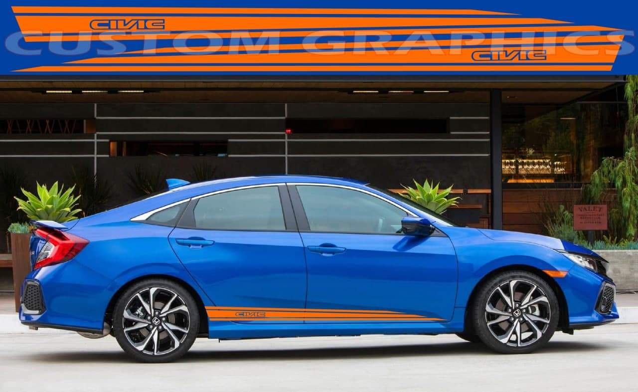 Vinyl Graphics Classic Design Line Stickers Compatible With Honda Civic, All Models Size