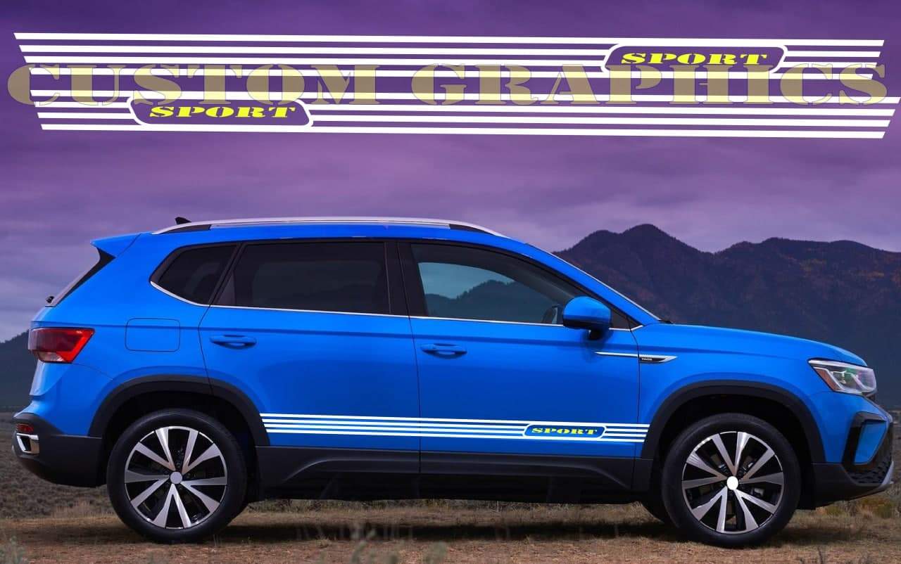 Vinyl Graphics Classic Design Sticker Vinyl Side Racing Stripes Compatible With VW Taos