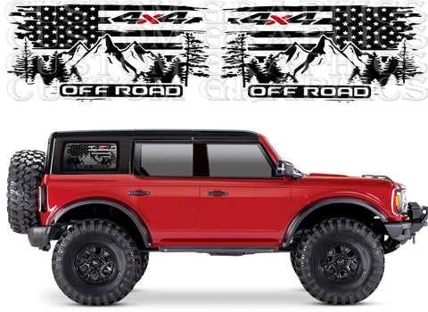 Vinyl Graphics Compatible With Ford Bronco Traxxas 4 doors Window Stickers Mountain Design