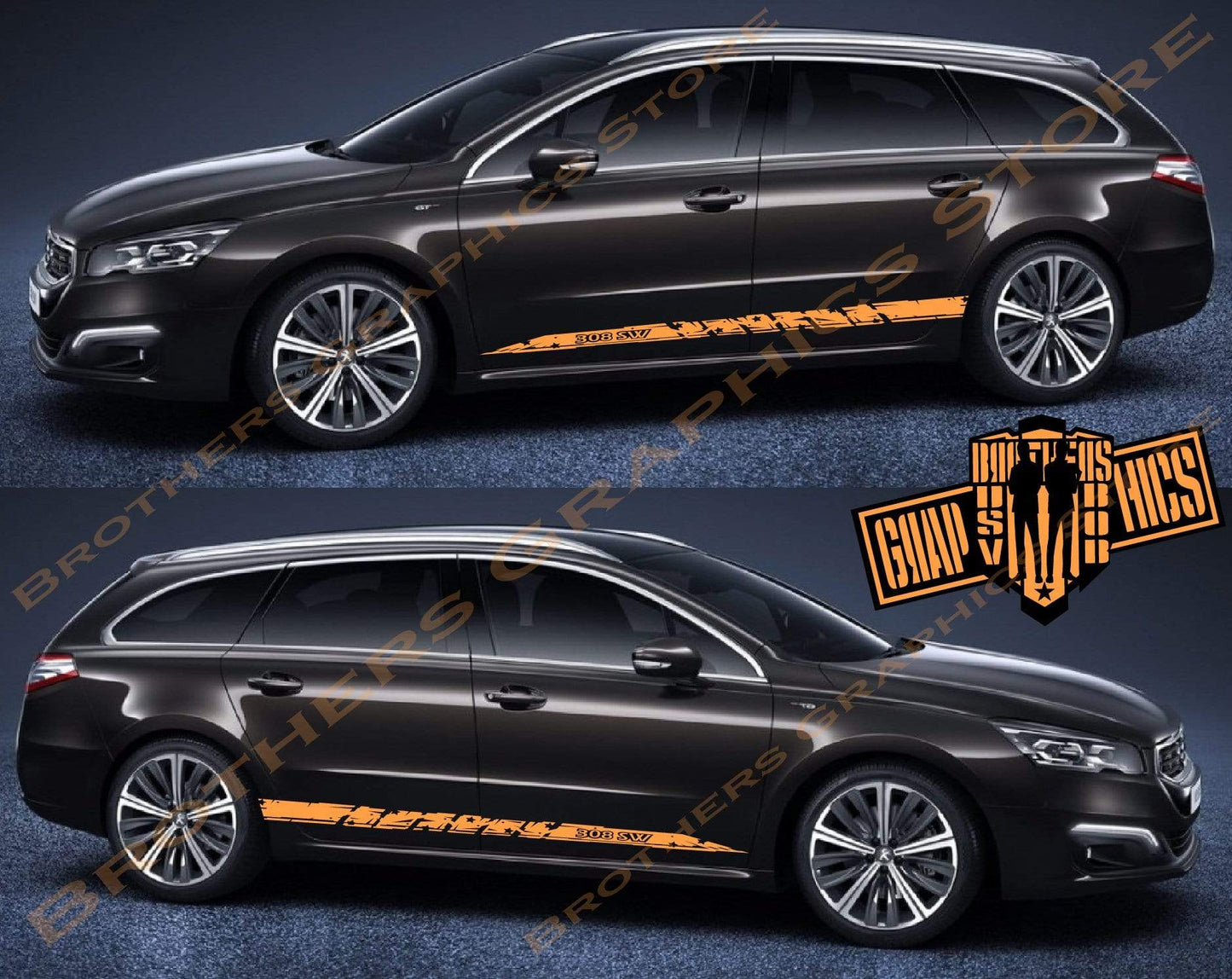 Custom Door Decal Vinyl Racing Stripe Stickers For Peugeot 308 SW - Brothers-Graphics