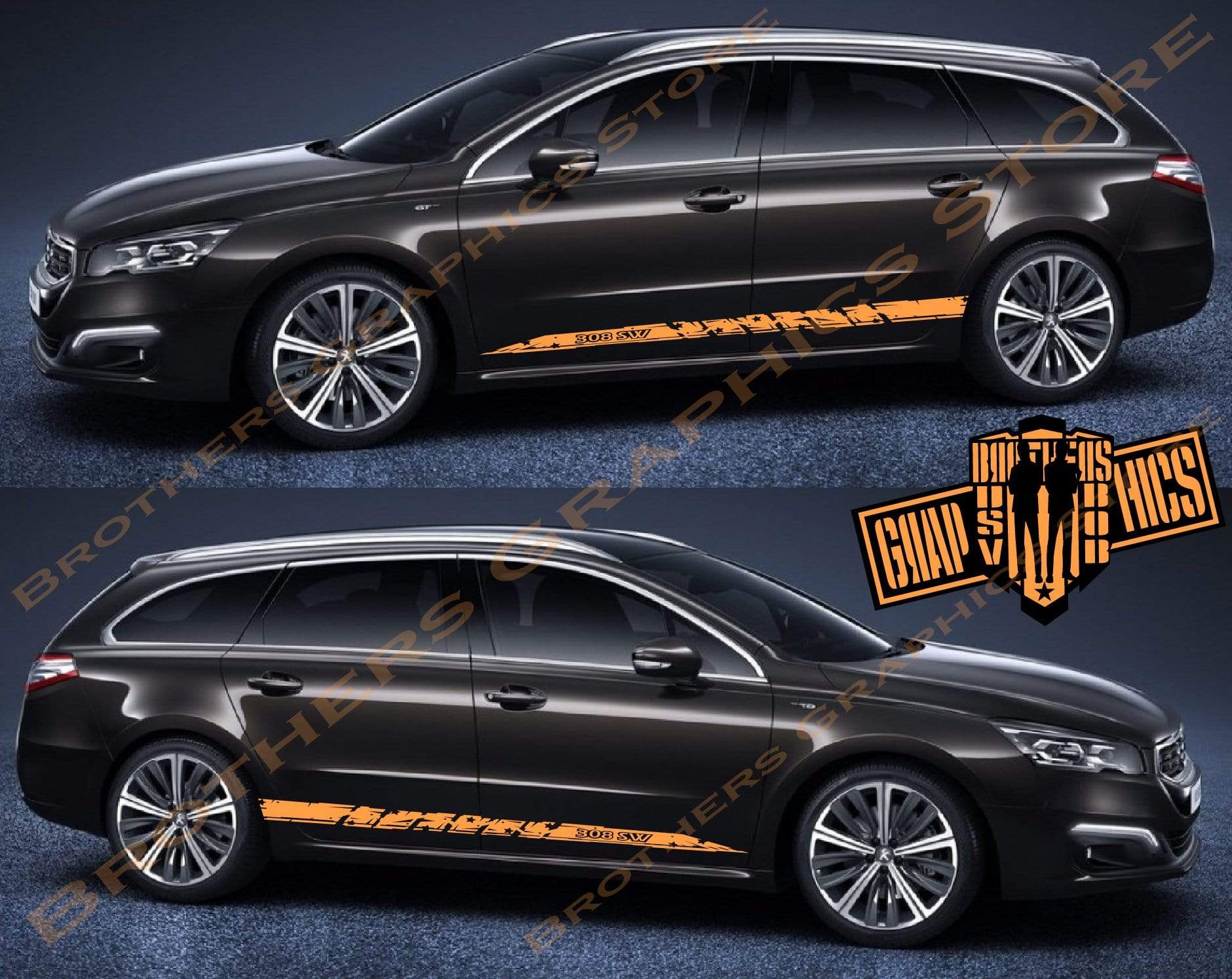 Custom Door Decal Vinyl Racing Stripe Stickers For Peugeot 308 SW - Brothers-Graphics