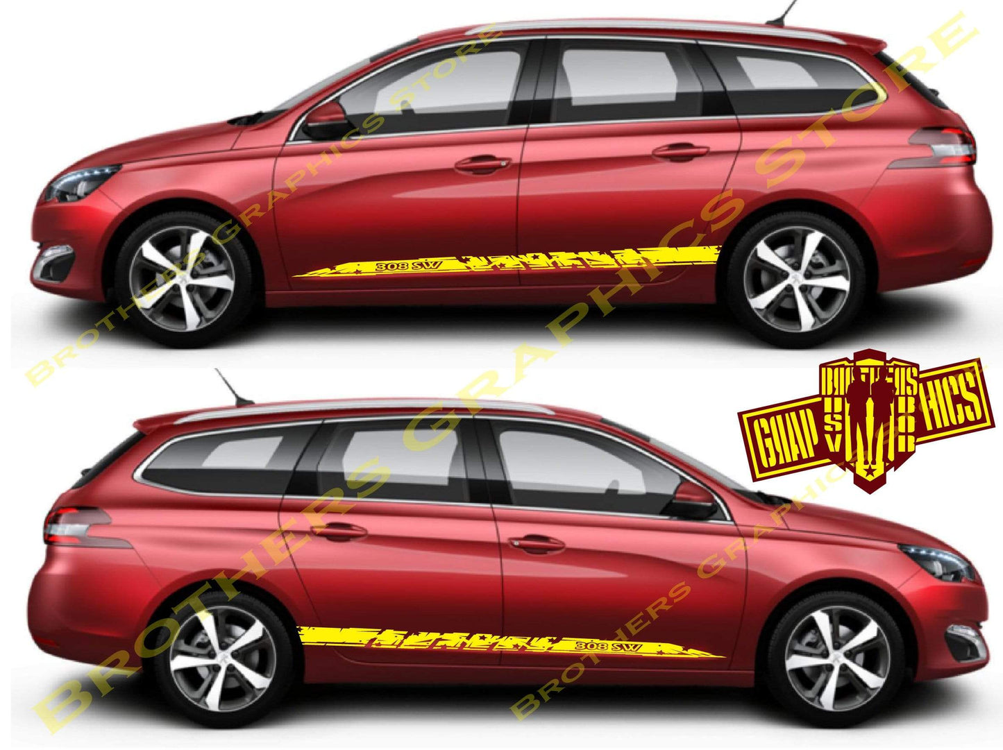 Custom Door Decal Vinyl Racing Stripe Stickers For Peugeot 308 SW - Brothers-Graphics