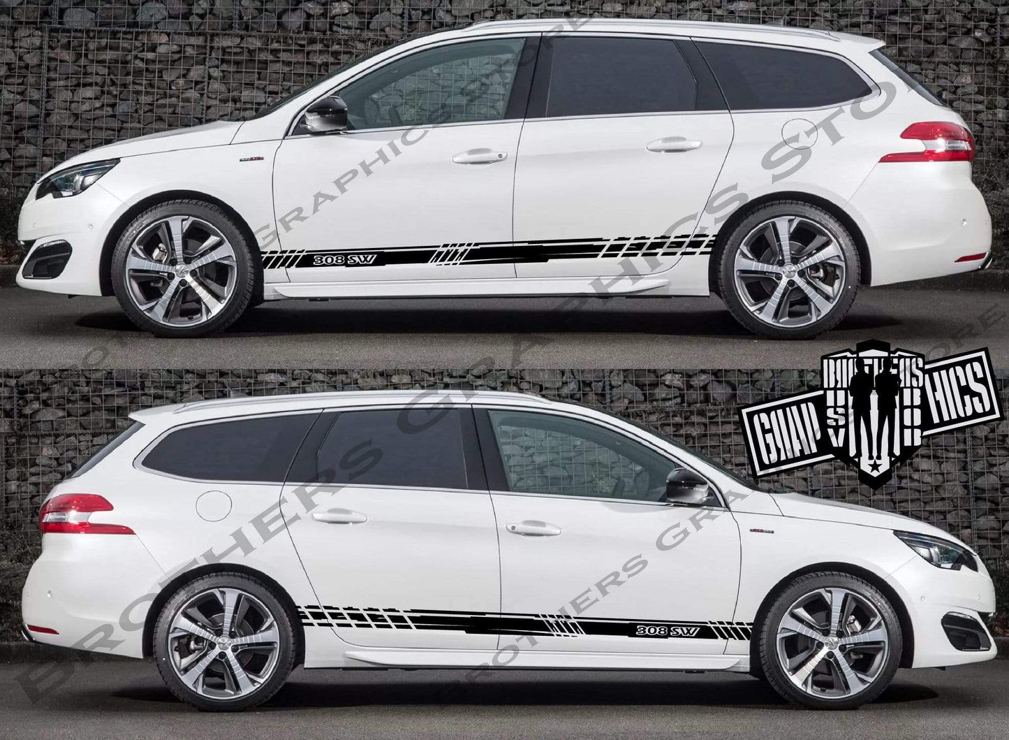 Custom Racing Decal Sticker Side Door Stripe Stickers For Peugeot 308 SW - Brothers-Graphics