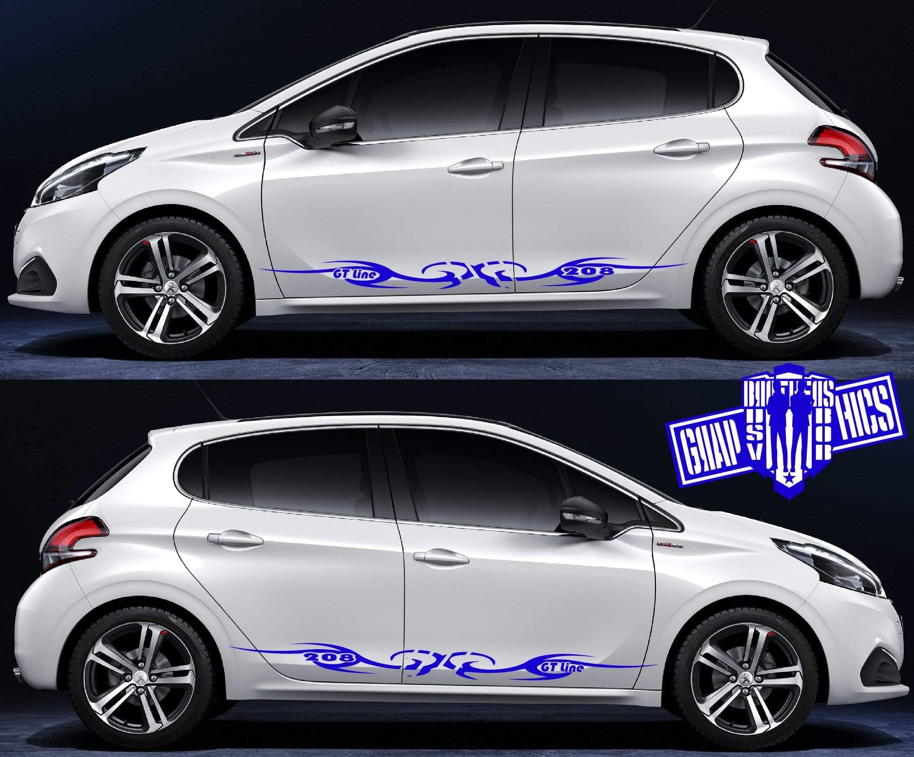 Decal Sticker Vinyl Side Racing Stripes for Peugeot 208 - Brothers-Graphics