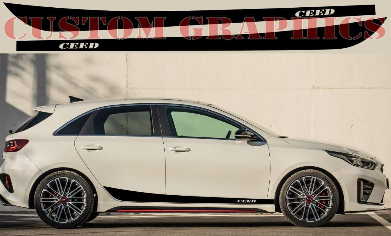 Vinyl Graphics Elegant Design Decal Sticker Vinyl Side Racing Stripes Compatible with Kia Ceed