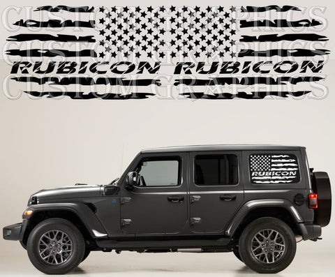 Vinyl Graphics Flag USA Design Graphic Stickers Compatible with Jeep Wrangler Rubicon