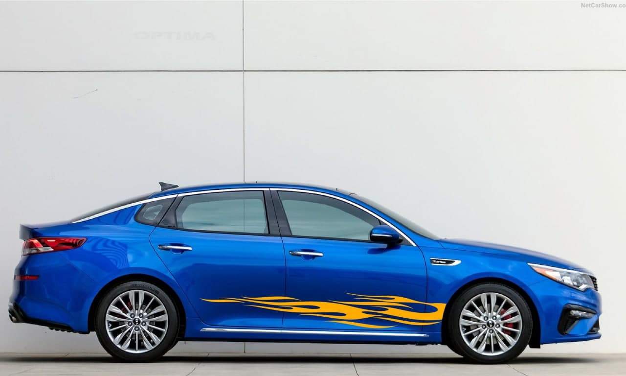 Vinyl Graphics Flame Design Decal Sticker Vinyl Side Racing Stripes Compatible with Kia Optima