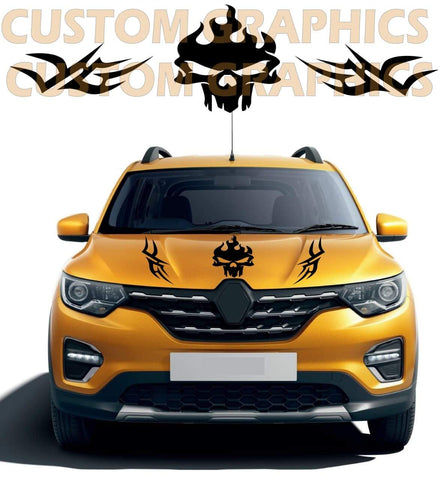 Vinyl Graphics Hood Skull Graphic Racing Stripes Compatible with Renault Triber