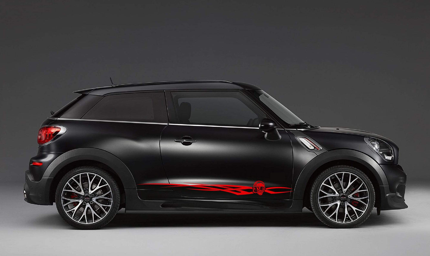 Premium Quality Vinyl Sticker fit Mini Cooper Skull Tribal line Design Automotive decals