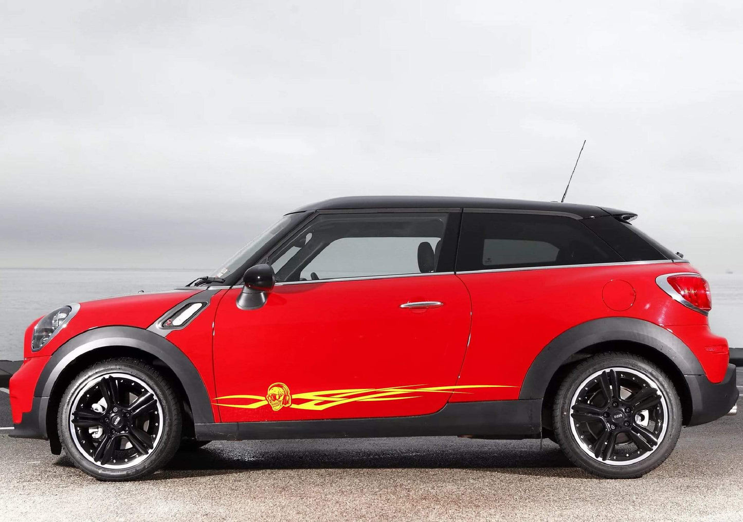 Premium Quality Vinyl Sticker fit Mini Cooper Skull Tribal line Design Automotive decals