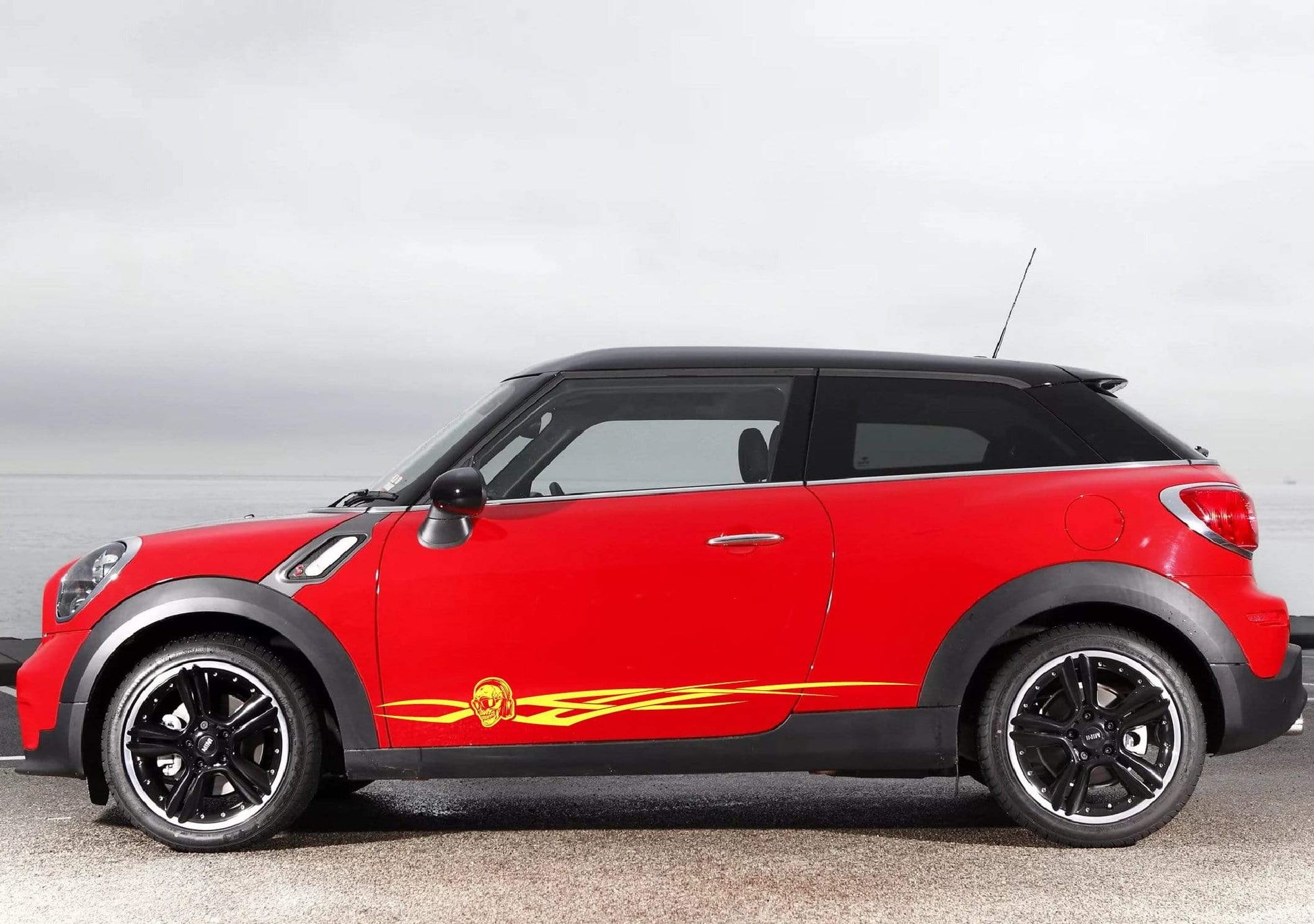 Premium Quality Vinyl Sticker fit Mini Cooper Skull Tribal line Design Automotive decals