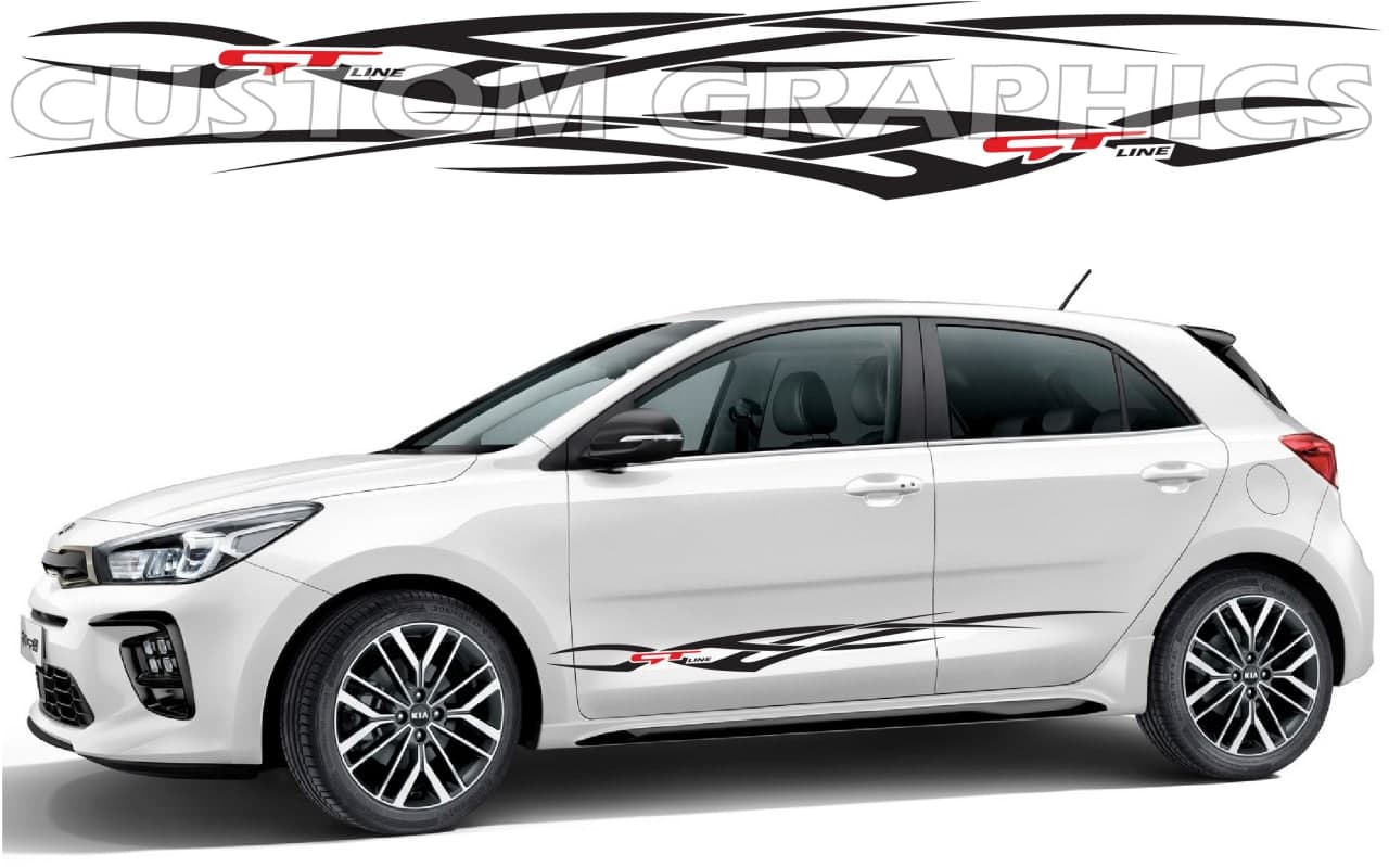 Vinyl Graphics NEW 2 color Design Decal Sticker Vinyl Side Racing Stripes Compatible with Kia Rio