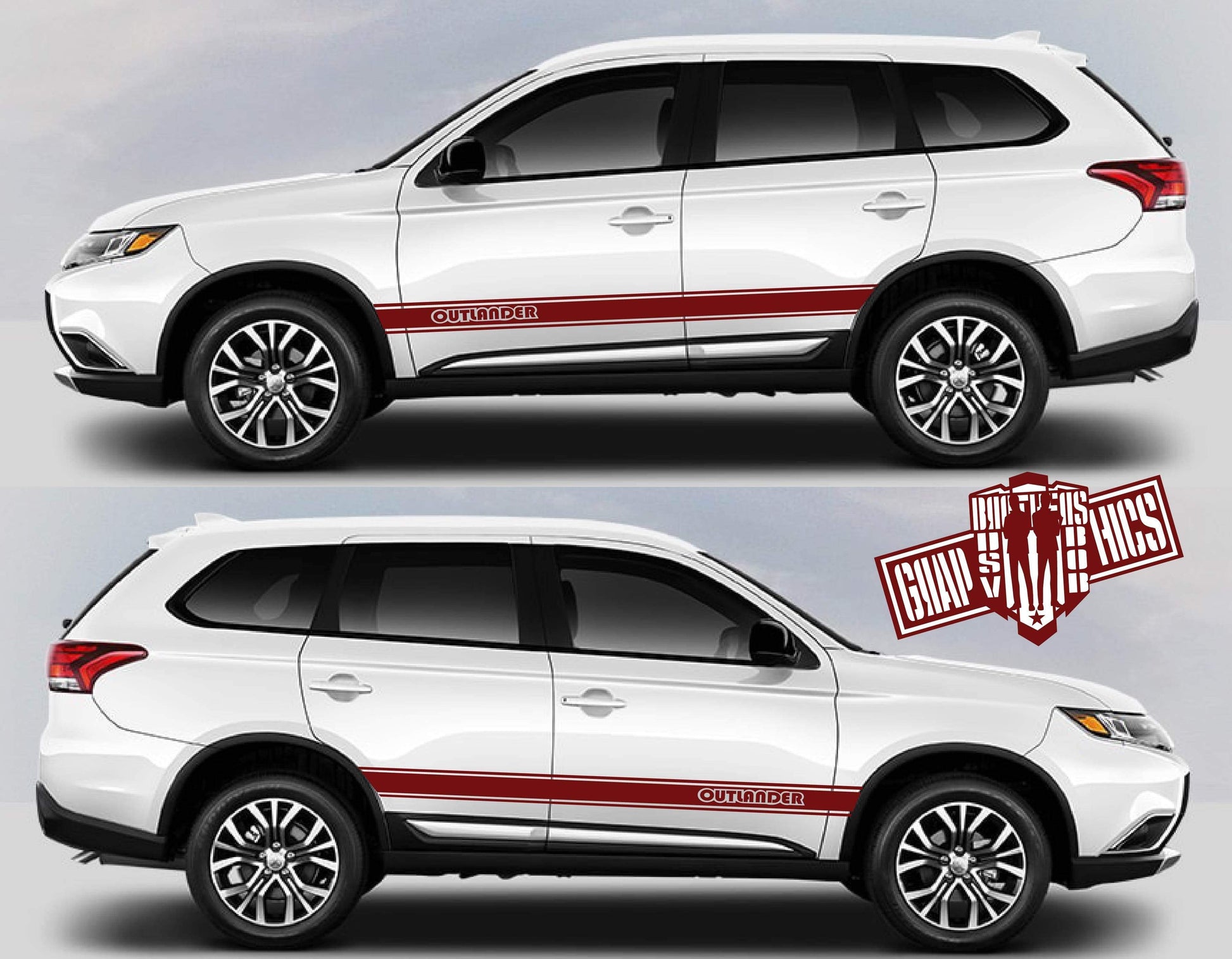 Pair decals Racing Stripes for Mitsubishi Outlander - Brothers-Graphics