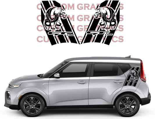 Vinyl Graphics Panter Design Decal Sticker Vinyl Side Racing Stripes Compatible with Kia Soul