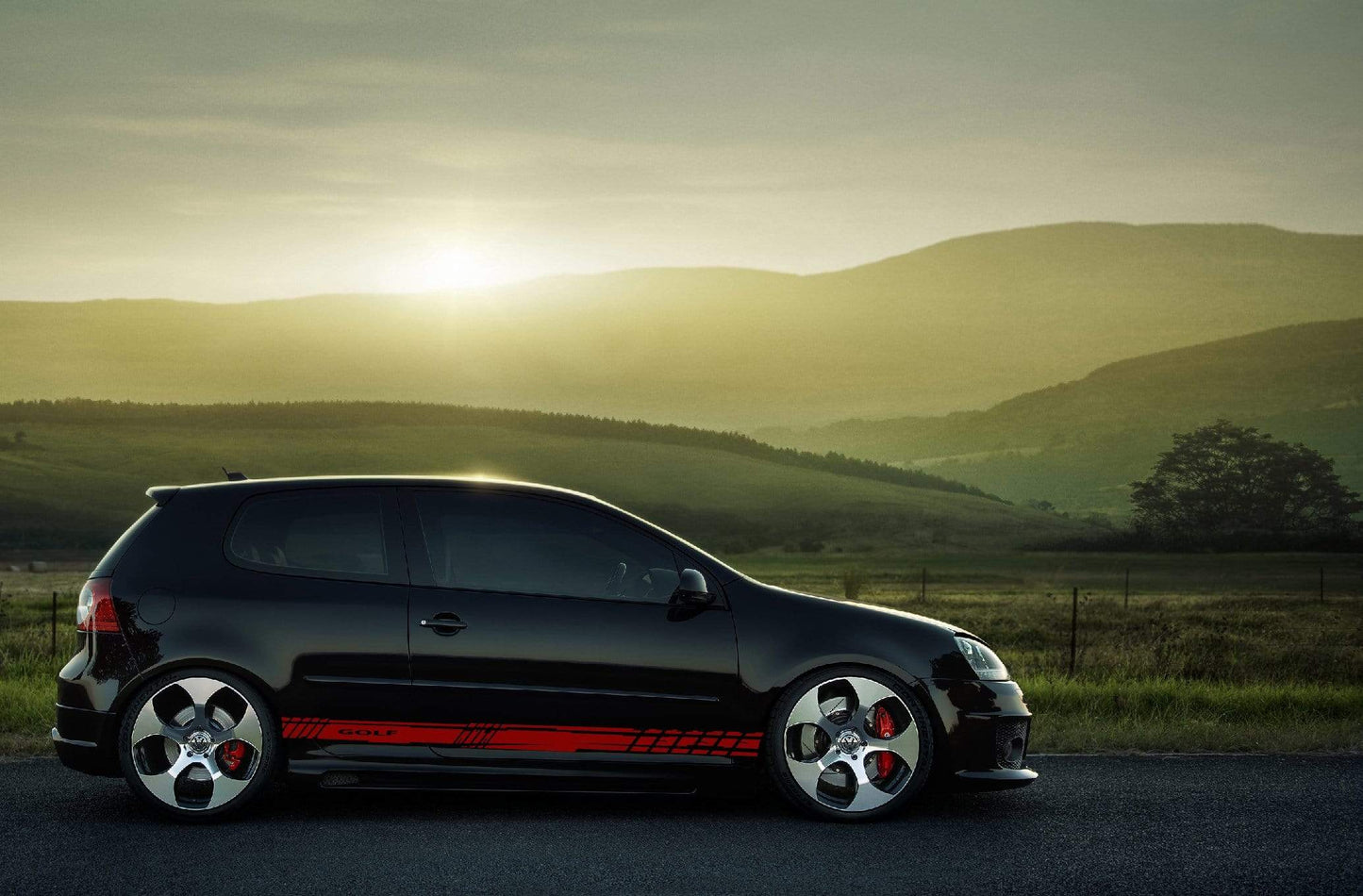 Set of Racing Side Stripes Decal Sticker Graphic Compatible with VW Golf