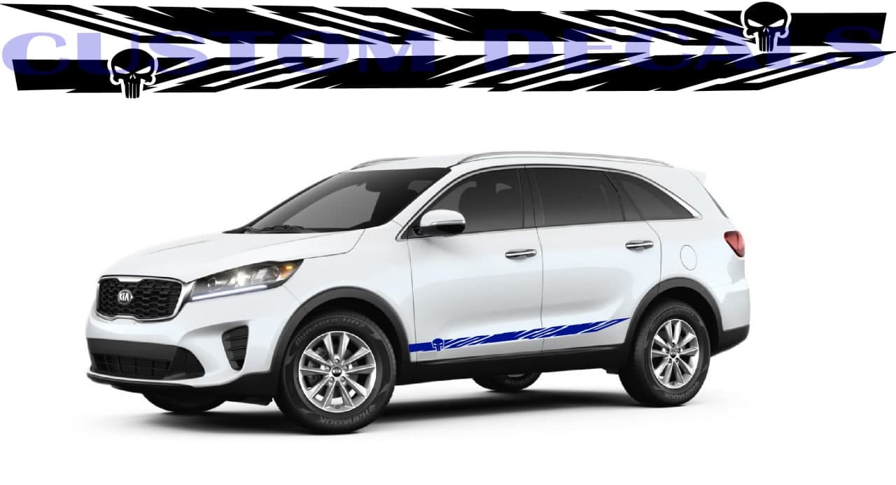 Vinyl Graphics Skull Line design Decal Sticker Vinyl Side Racing Stripes Compatible with Kia Sorento