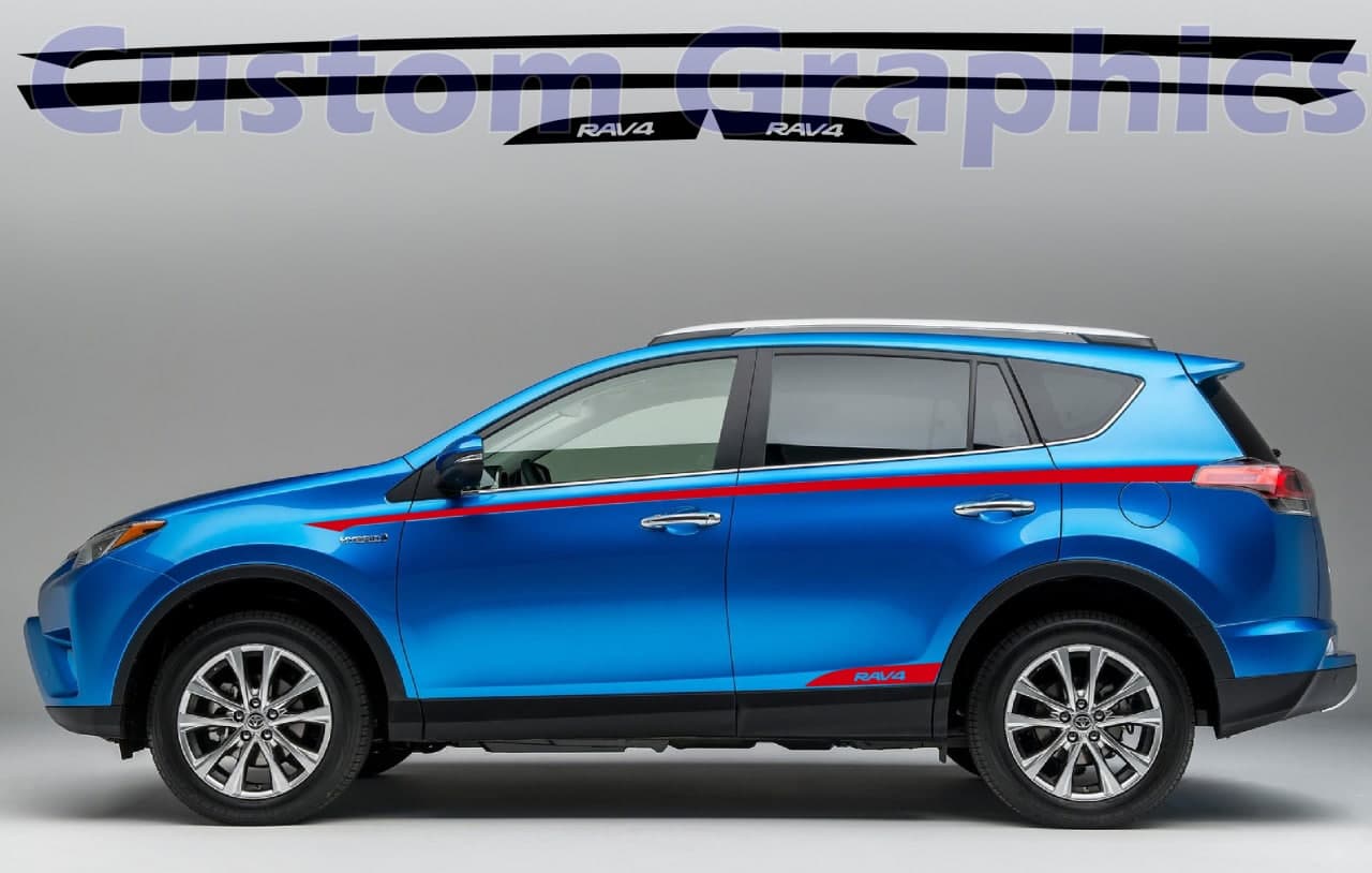 Vinyl Graphics Special Design 4x Decals Stickers Vinyl Side Racing Stripes Compatible with Toyota Rav4