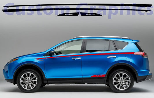 Vinyl Graphics Special Design 4x Decals Stickers Vinyl Side Racing Stripes Compatible with Toyota Rav4