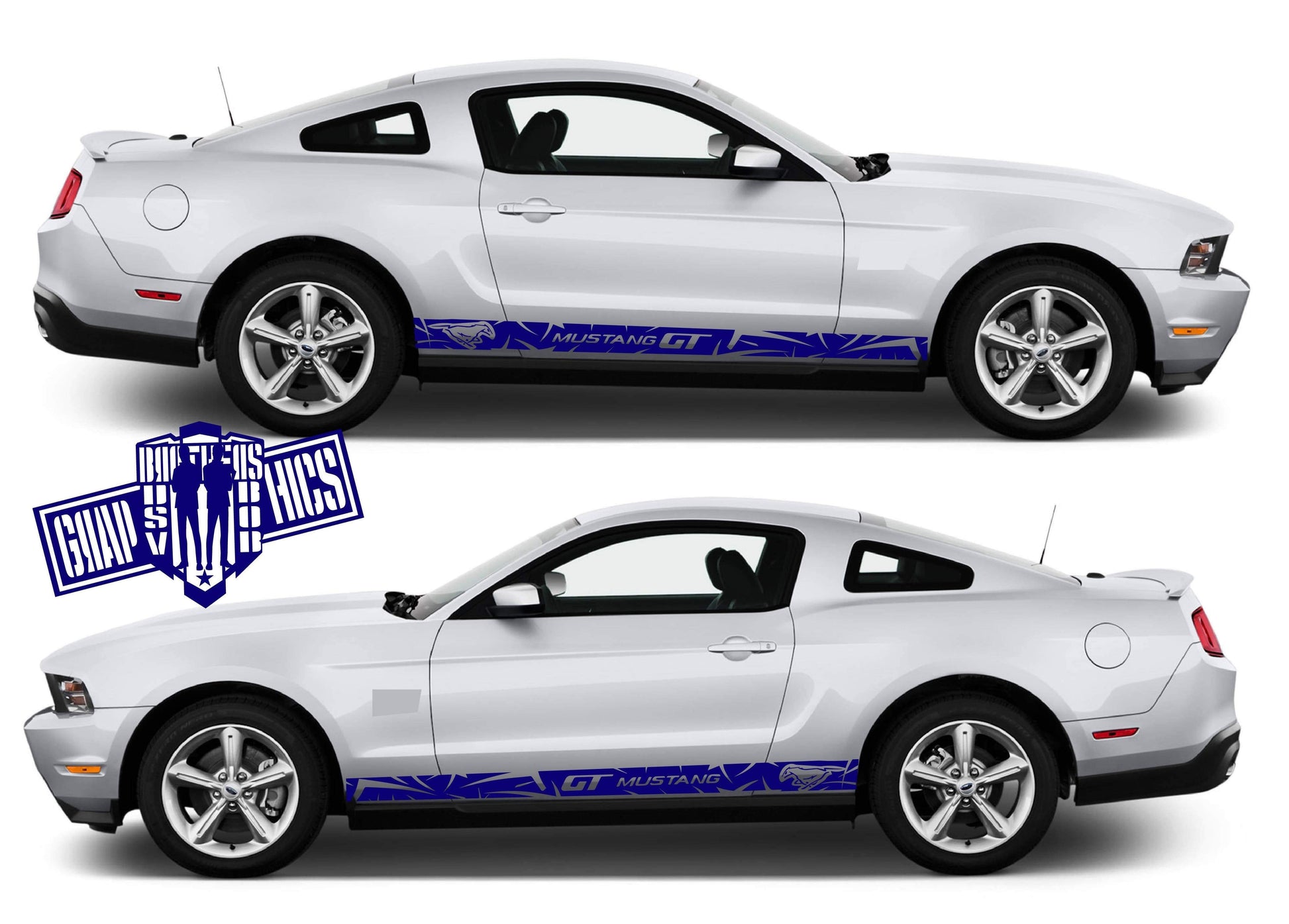 Vinyl stripe sticker kit for Ford Mustang side doors, shown after installation