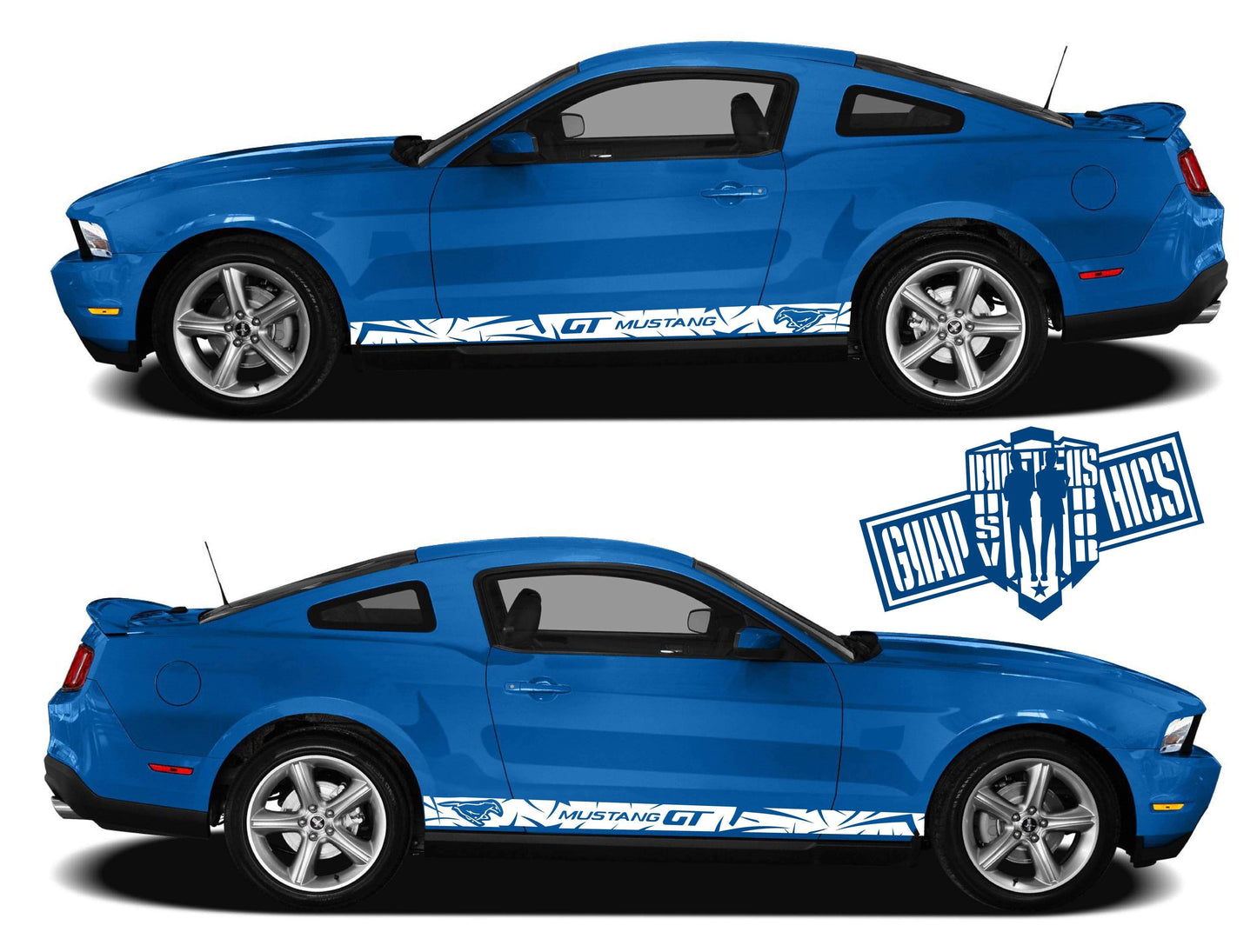 Sport Sticker Decal Side Door Stripes for Ford Mustang 2000-2019 - Brothers-Graphics Custom side graphics for Ford Mustang 2000–2019, vinyl stripe decal kit