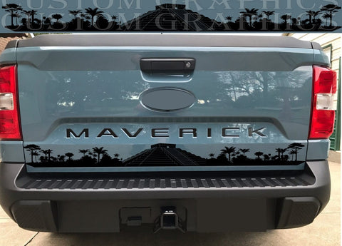 Vinyl Graphics Sticker Compatible With Ford Maverick Tailgate mayan pyramid Design Vinyl Graphics