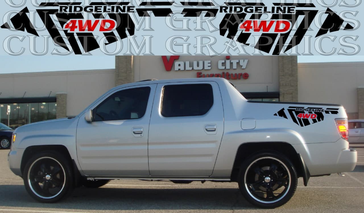 Vinyl Graphics Stickers Compatible With Honda Ridgeline Rear 4WD Design Vinyl Decal