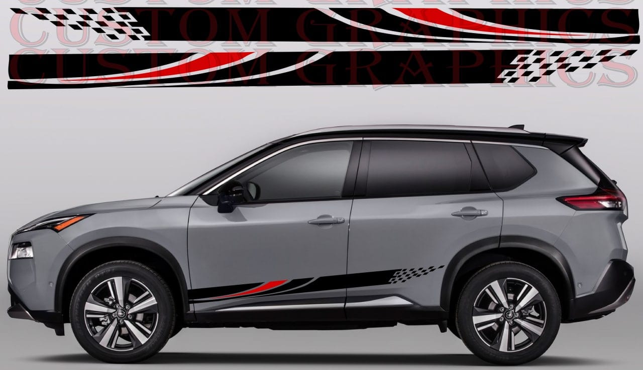 Vinyl Graphics Stickers Compatible with Nissan Rogue Side door Decal Vinyl 2 color Design