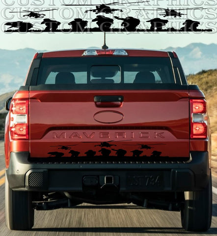 Vinyl Graphics Tailgate Sticker Soldiers and Chopper Design Sticker Vinyl Graphics Compatible With Ford Maverick