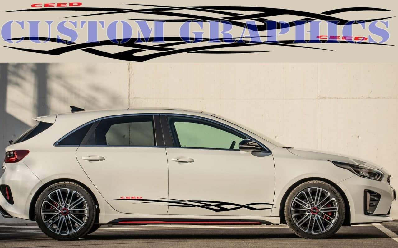 Vinyl Graphics Tribal Design Decal Sticker Vinyl Side Racing Stripes Compatible with Kia Ceed