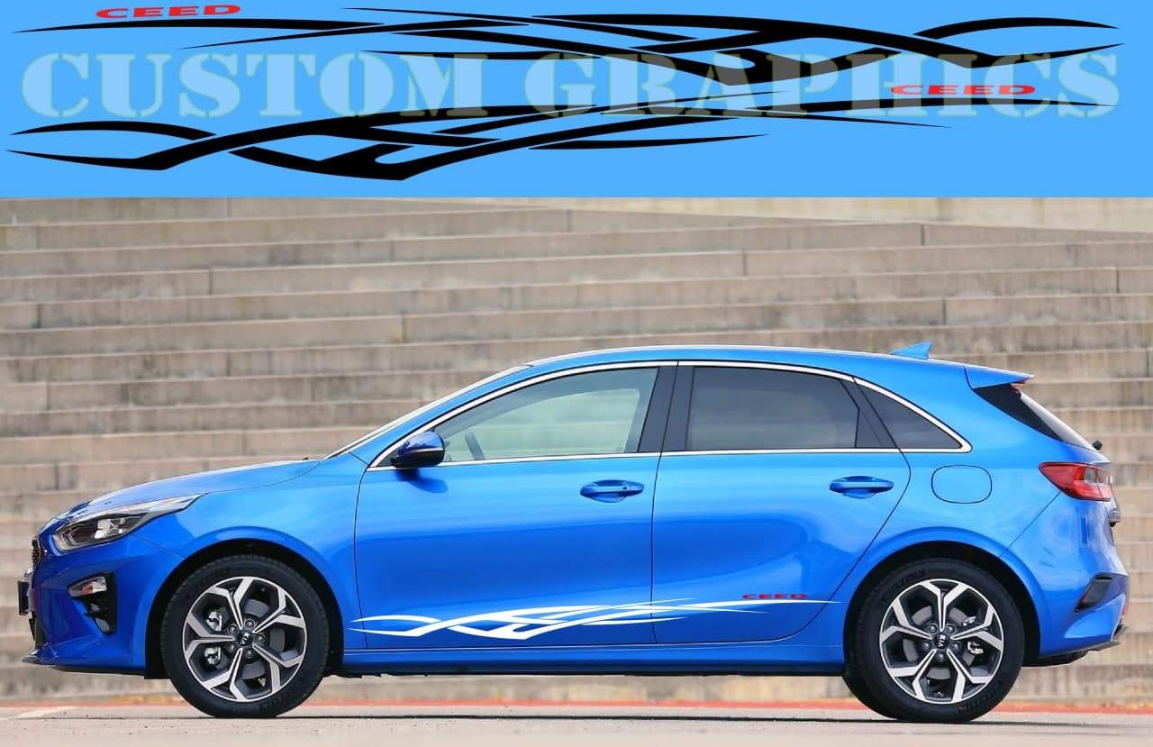 Vinyl Graphics Tribal Design Decal Sticker Vinyl Side Racing Stripes Compatible with Kia Ceed