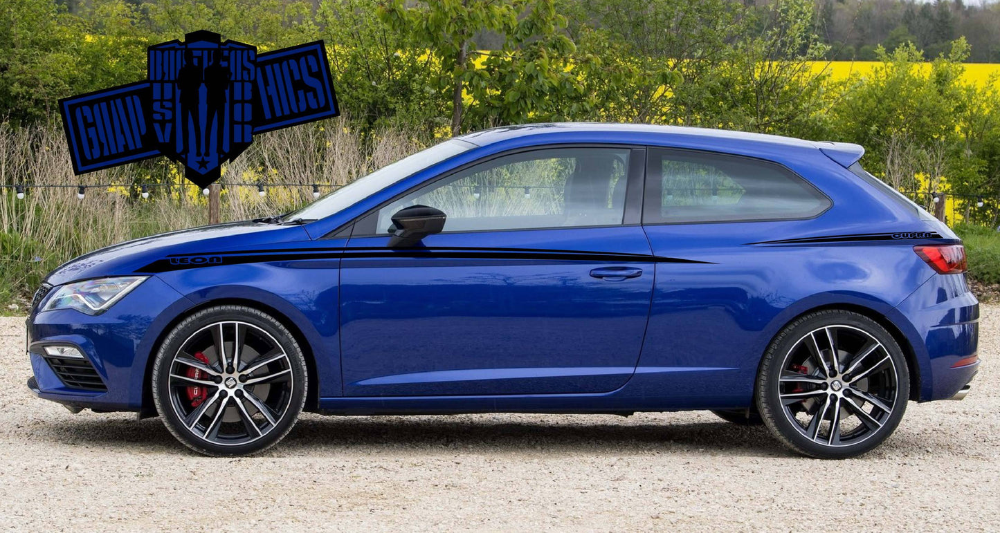 Vinyl Decal Racing Stripes Car Side Door Fit Seat Leon - Brothers-Graphics